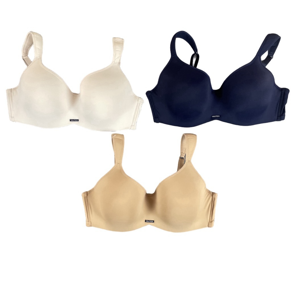 Nautica Intimates 42D Bra Lot 3 Full Coverage T Shirt Smooth Beige Navy Ivory